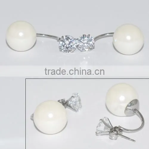 Fashion Stainless Steel Pearl Earring With Diamond Jewellery photo-2