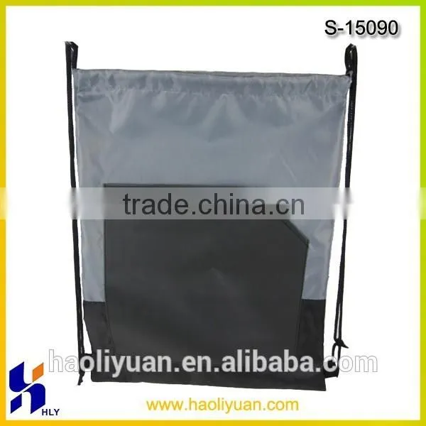 Custom Recycled 210D Polyester Drawstring Bags With Leather Pad