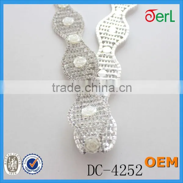 Fashion Clear Rhinestone Silver Pearl Chain Bridal Costume Applique Trims photo-3