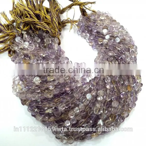 Amatrine Coin Shape Plain Semi Precious Gemstone Beads