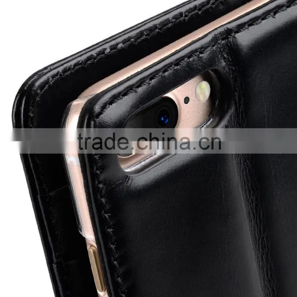 Newly Wallet Strap Black Wax Leather Case for Apple IPhone 7 Plus (5.5") photo-6