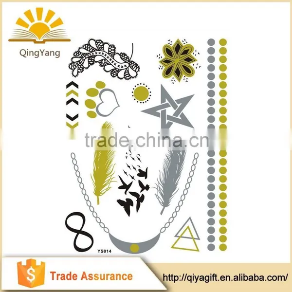 Custom Body Gold Jewelry Flash Temporary Waterproof Tattoo Transfer Paper