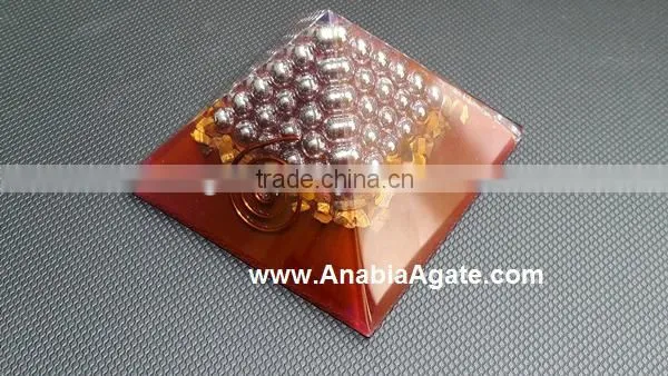 Red Colour Orgone Pyramid With Silver Pearl,s : Wholesale Orgone Pyramid photo-5