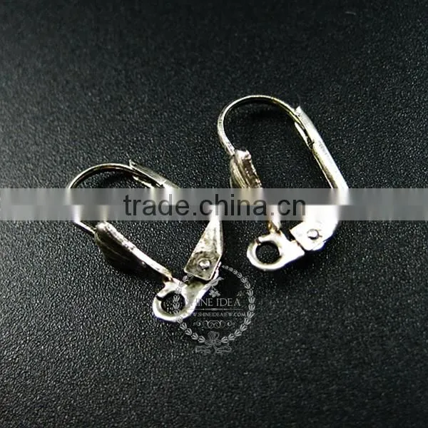 12*6mm Vintage Antiqued Silver Shell Simple Lever Back Earrings Hoop Base Settings Loop Supplies 1702076 photo-2
