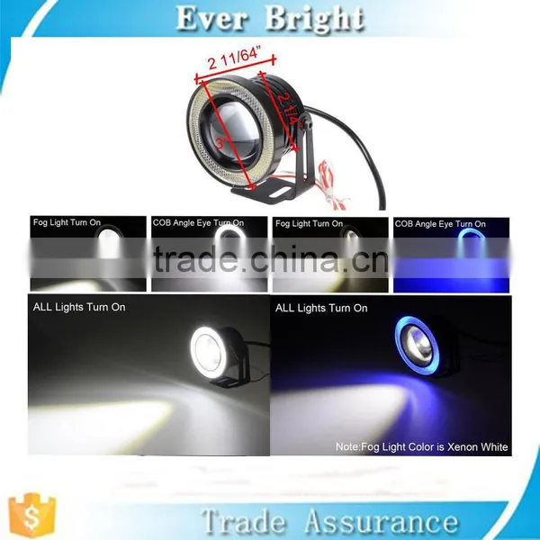 Super Bright 3 Inch LED Fog Lights With Blue COB Halo Angel Eye Rings Car DRL photo-3