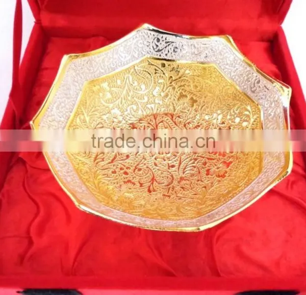 Promotional Gift, Corporate Gift, New Year Gift Beautiful Gold and Silver Plated Brass Bowl photo-3