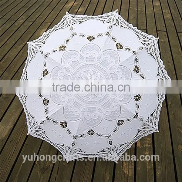 White Battenburg Lace Parasol & Bridal Lace Fan Set For Wedding photo-2