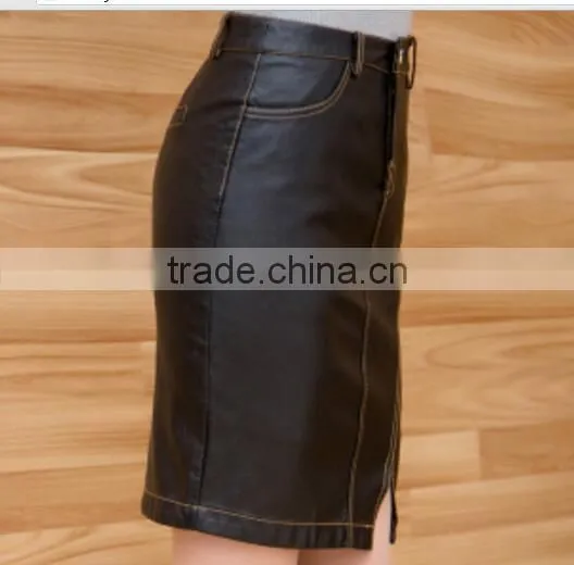 Design Cheapest Women Mini Wrap Skirts/PU Leather Skirt photo-3