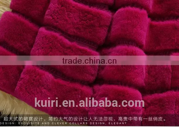 New Designer 80cm Vintage Natural Rex Rabbit Chinchilla Fur Winter Long Coat Jacket With Fur Collar For Women photo-5