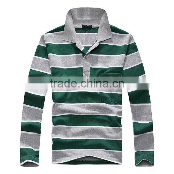 2016 Factory Sale Brand Classic Pure Cotton Mens Striped Polo Shirt Long Sleeve Contrast Color Design Sport Shirts for Man photo-3