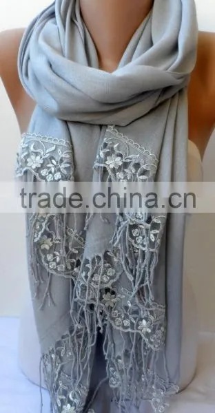 Silver Gray French Lace Light Gray Pashmina Shawls Soft Lightweight Scarf Bridesmaid Pashmina Women Wedding Trend Feminine Gifts photo-2