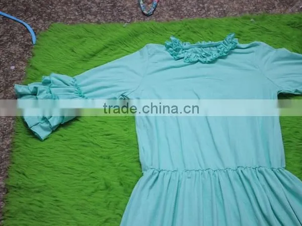 Girl Mint Green Party Dresses Child Cotton Frocks Design Children Ruffle Matching Dresses Toddler Girl Clothing Family photo-4
