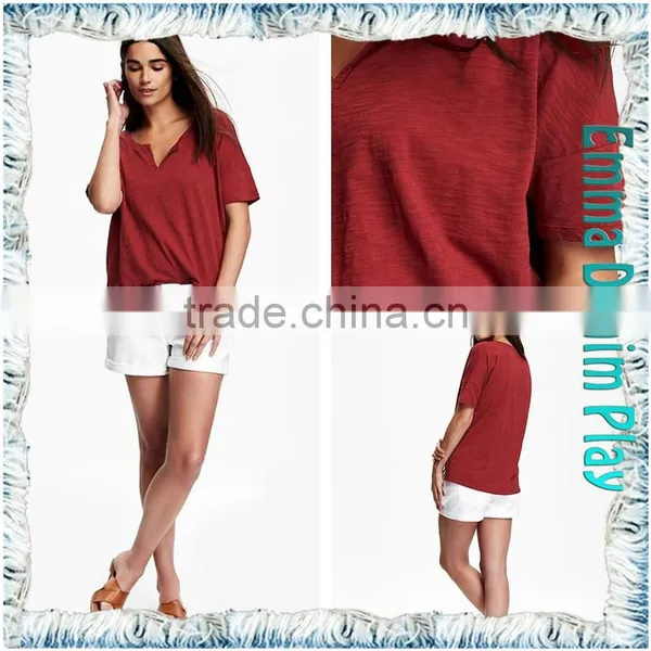 Hot Customized Sketch Sexy Ladies Simple Design Split O Neck Cotton Tee Shirts photo-4