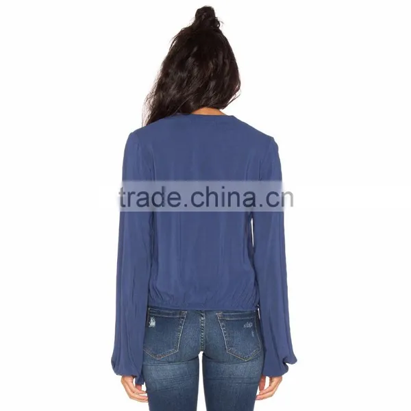 Fashion Lace Up Neck Designs for Ladies Blouse photo-3