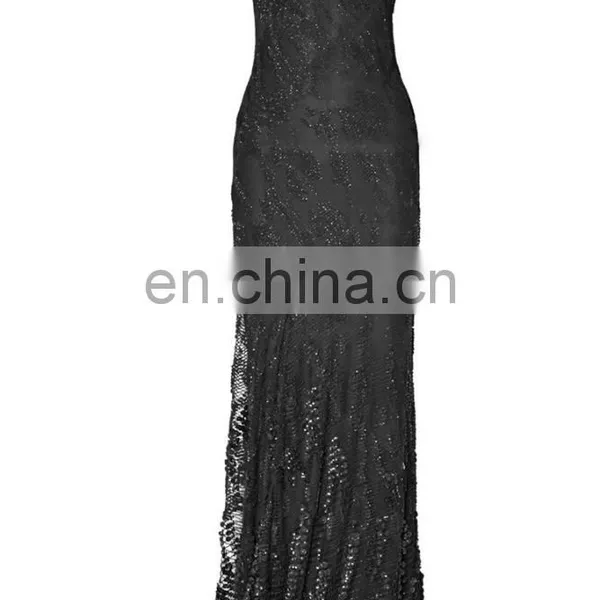 Ladies Long Night Dress Sexy Black Gown Sexy Open Back Dresses Embellished Tulle Evening Gown photo-2