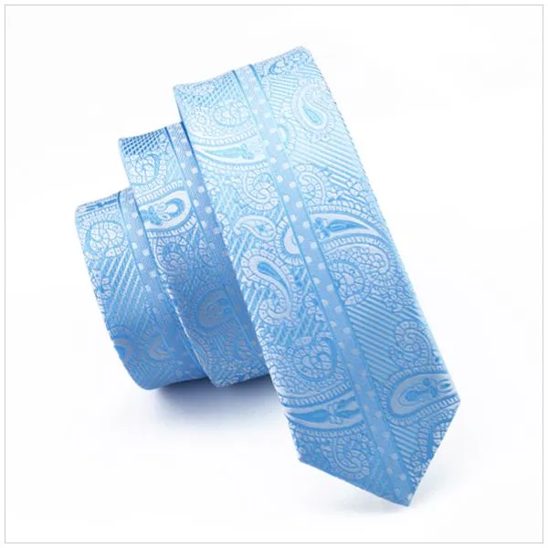 Self-tipping Blue Polyester Woven Necktie Extra Long Adjustable