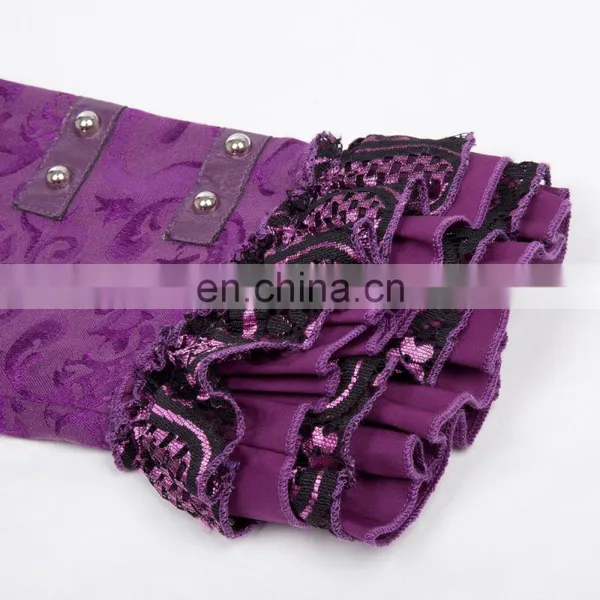 Belle Poque Women's Gothic Victorian Corset Style Lace Embellished V-Neck Jacquard Purple Coat Retro Vintage Tops BP000223-3 photo-5