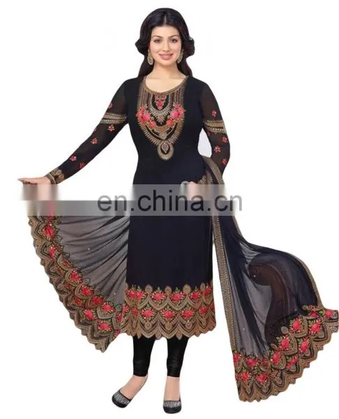 Party Wear Heavy Floral Embroidery Salwar Kameez / Latest Georgette Semi-Stitched Suits 2017 (salwar Kameez Suits) photo-2