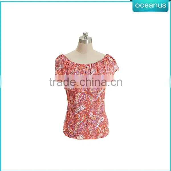 100% Silk Printed Ladies Short Sleeve Top photo-3