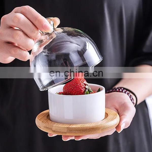 Flat Round Bamboo Cake Serving Plate Wood Dessert Stand Cheese Display With Dome Lid photo-4