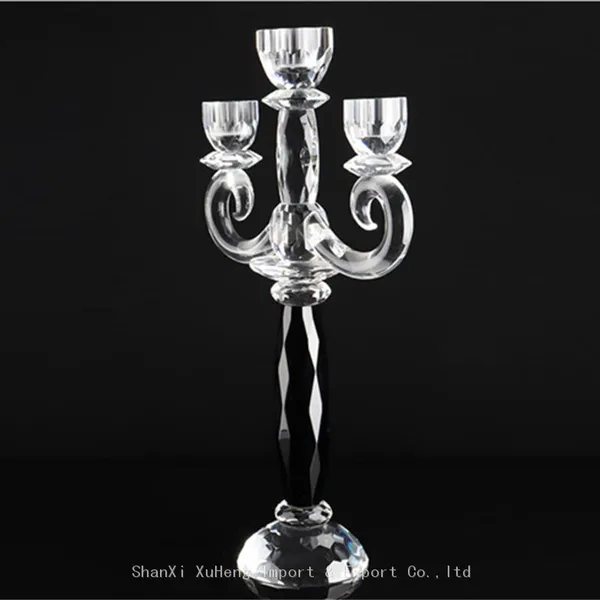 Wholesale Custom Crystal Glass Candle Holder Wedding Decor 3 Arms Candlesticks Crystal photo-3