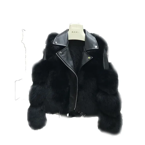 New Whole Leather Fox Fur Coat, Short Female Motorcycle Style, and Slimming Fur Coat of the Same Style as Internet Celebrities photo-5