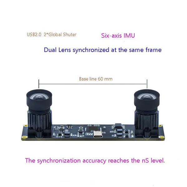 IMU VR Camera 1.3M Dual Lens Synchronization USB3.0 Camera High Speed 2560*960@ 120fps 3D Stereo Camera
