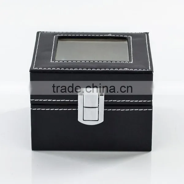W806-2 2 Slot Double Grid Wholesale PU Leather Watch Packaging Display Box photo-3