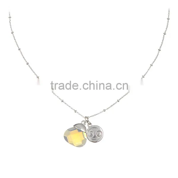Korea Chains Jewelry Yellow Crystal Cucurbit Metal Engrave Pendant Necklace photo-2