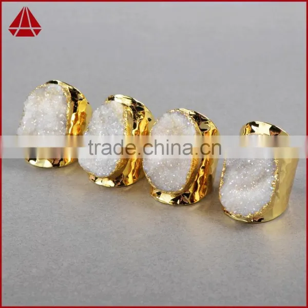 High Quality White Agate Druzy Stone Jewelry Cuprum Rings Coated Druzy Cuff Rings photo-5