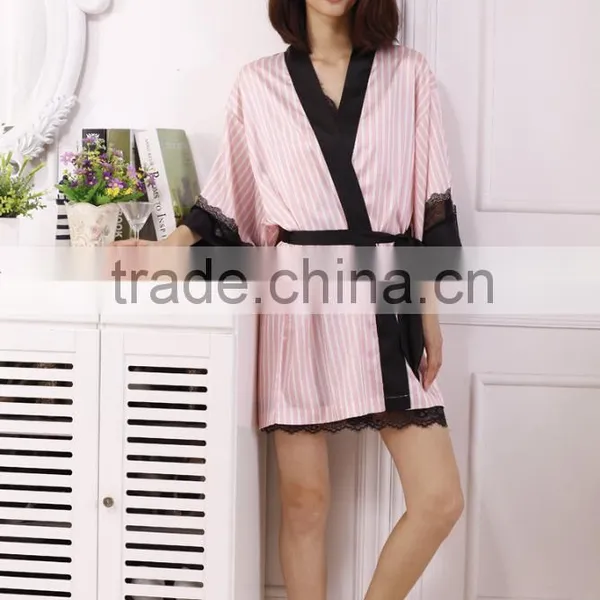 High Quality Soft Silk Lace Sexy Nightgown Summer Nightdress Pink Casual Sleepwear Sling Lingerie Dress Robe Set photo-2