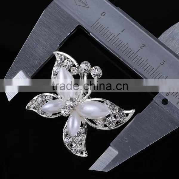 Bridal Hair Rhinestone Brooch Pins,Butterfly Brooch With Pearl photo-3