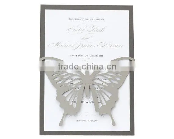 Butterfly Wedding Invitations - Shimmer Silver, Slate Gray, Black and White, Neutral, Pearl Shimmer, Laser Cut Invitations photo-3