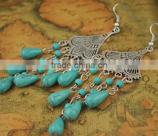2016 Fashion New Bohemia Bead Pendant Gypsy Style Turquoise Tassel Long Dangle Earrings photo-4