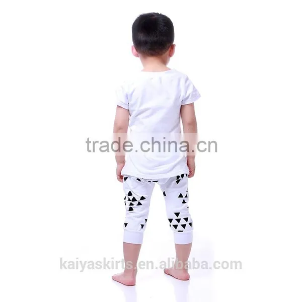 2016 Kaiya Solid Cotton White Printed Short T-shirt and Pant Kids Boys Clothes photo-2