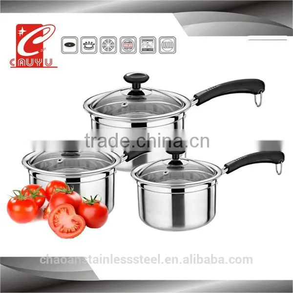 6 pcs no magnetic glass lid stainless steel saucepan-CYCS36A-12B