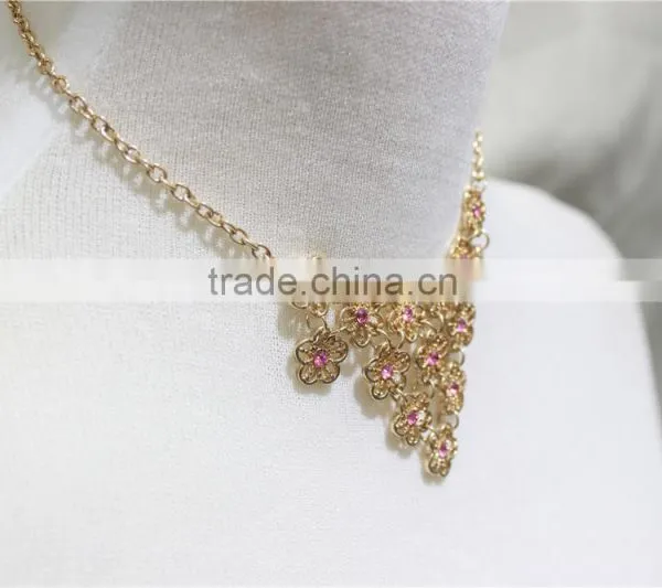 Gold Tiny Flowers W/Rose Diamond Jump-Ring Connected Necklace Simple Chain Gold Necklace2016 Fashion Style Wholesale photo-4
