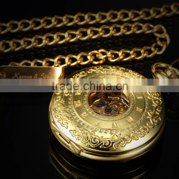 Skeleton Steampunk Transparent Half Hunter Roman Dial Gold Mechanical Pocket Watch photo-3