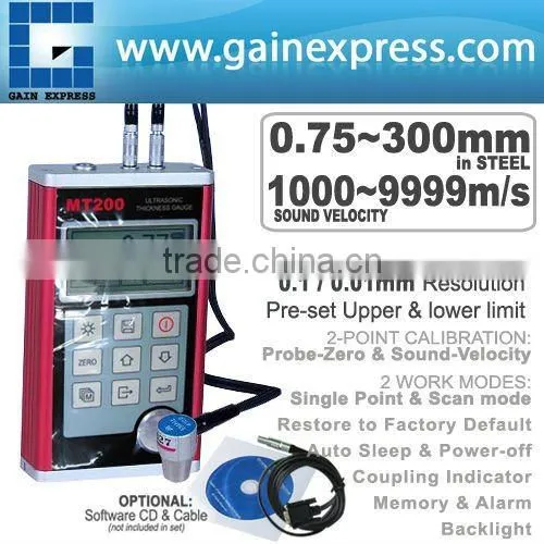 MITECH MT200 Ultrasonic Thickness Gauges With 4.5 Digits LCD, EL Back Light + RS232 CD & Cable, Selectable 0.1/0.01mm Resolution