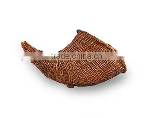 Planter With Basket Beautiful Floral Basket Wicker Rattan Cornucopia Basket photo-2