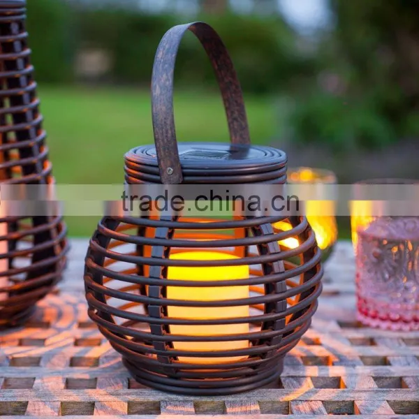 Black Round Rattan Solar Powered LED Garden Lantern photo-2