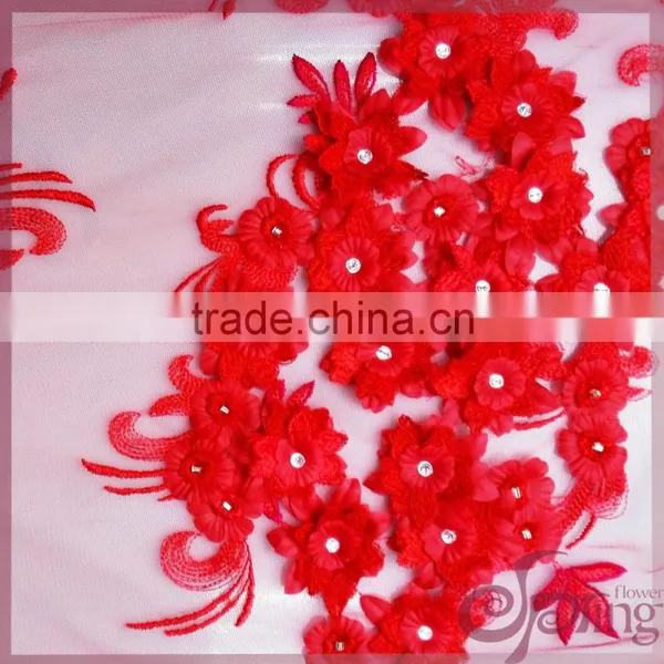 2016 Hot Sale Red Bridal Appliques Lace Guipure Glitter Fabric Rwith Sequins Organza Lace photo-3