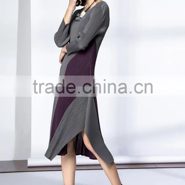 High Elastic Pleat Asymmetrucal Spring Women Dress photo-5