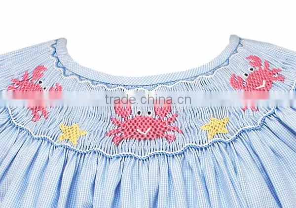 FallWinter Children Cotton Frocks Designs Blue Plaid Red Crabs Embroidered Flower Newborn Baby Girls Birthday Party Dresses photo-2