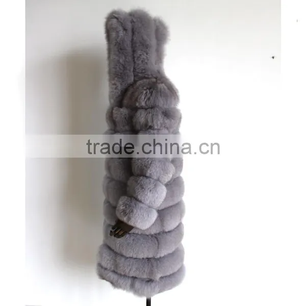 Myfur Wholesale Retail Ladies Fashion Whole Hide Real Natural Color Fox Fur Long Coat With Fur Hooded photo-3