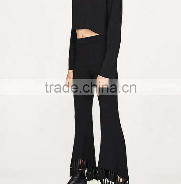 Runwaylover 4930 New Style 2017 Ladies High Waist Fringe Flare Pant photo-3