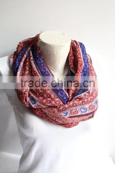 Boho Scarf, Tribal Infinity Scarf, Ethnic Scarf,Blue and Red Infinity Scarf, Women Accessories, Gift for Her photo-3