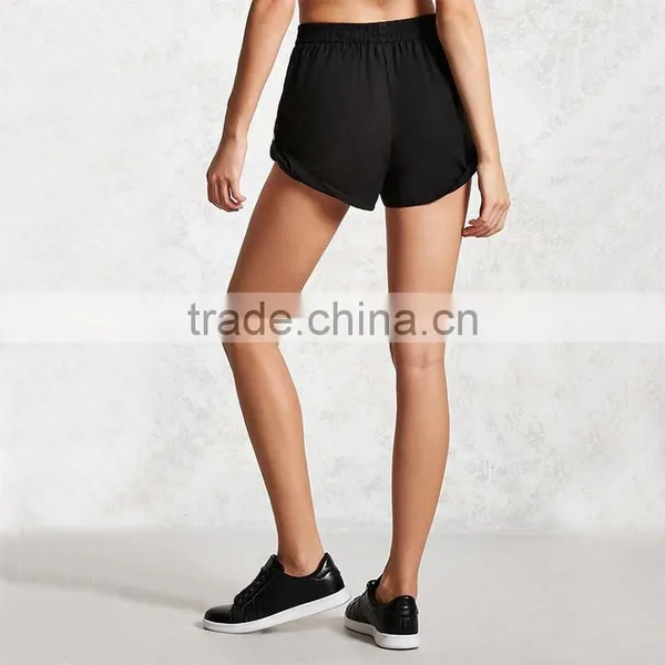 Wholesale Hot Sale Women Roll-tab Elasticized Waist Linen Sport Gym Shorts photo-2