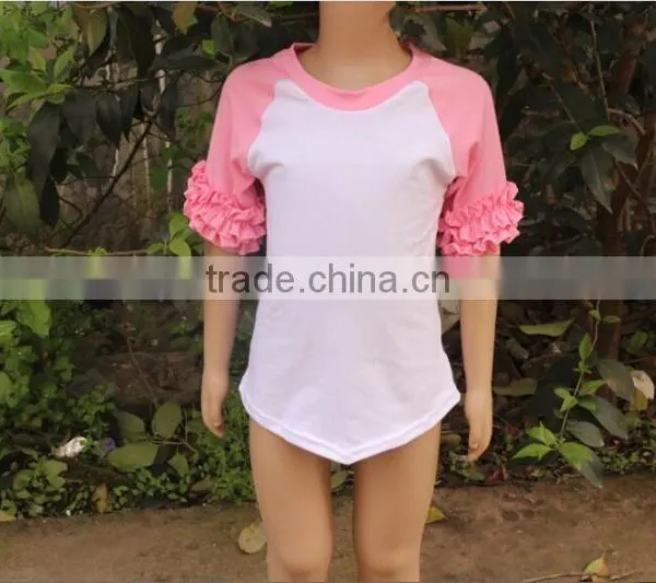 Top Quality Cotton Baby Girl Plain t- Shirt Summer Children t Shirt Ruffled Matching Color Baby Clothing photo-2