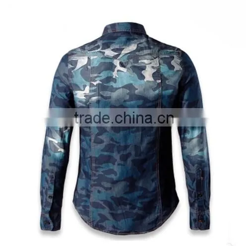 2016 Camouflage Style Men Washed Denim Casual Shirt photo-3